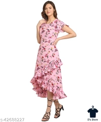 Women Creep Pink Color Printed Dress - L