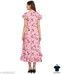 Women Creep Pink Color Printed Dress - L
