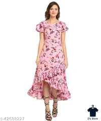 Women Creep Pink Color Printed Dress - XL