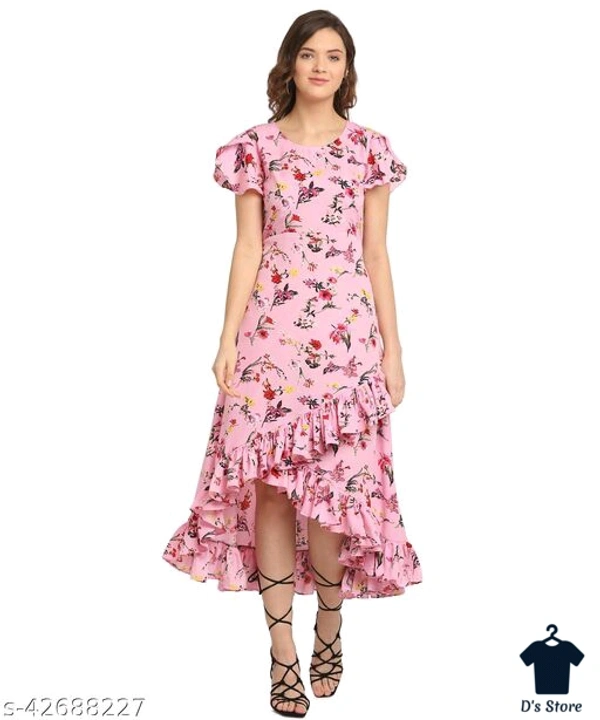 Women Creep Pink Color Printed Dress - XL