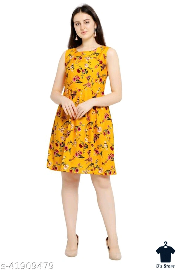 Women Yellow Flowers Printed Dress - L