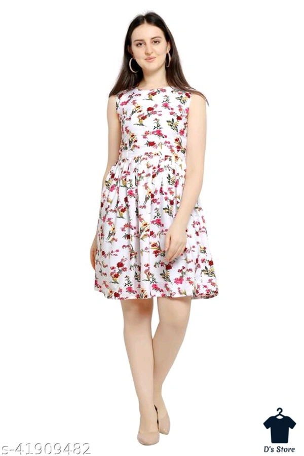 Women White Printed Modern Dress - S