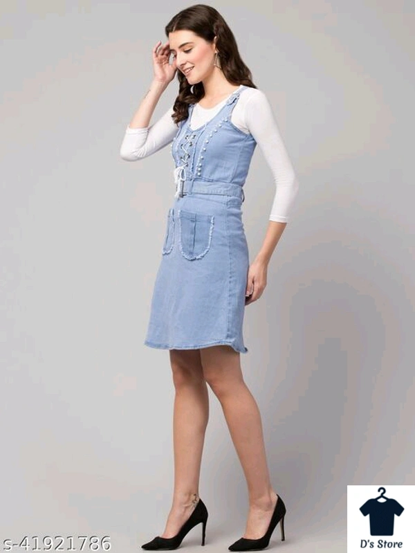 Classy Elegant Sky Blue Denim Women Dress - S