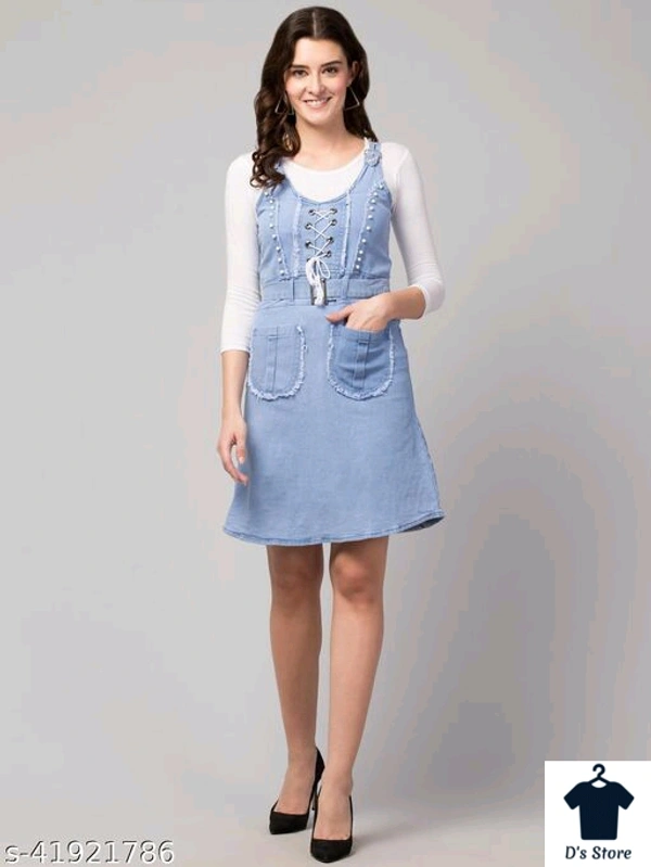 Classy Elegant Sky Blue Denim Women Dress - M