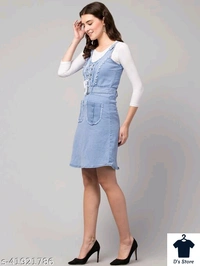 Classy Elegant Sky Blue Denim Women Dress - M