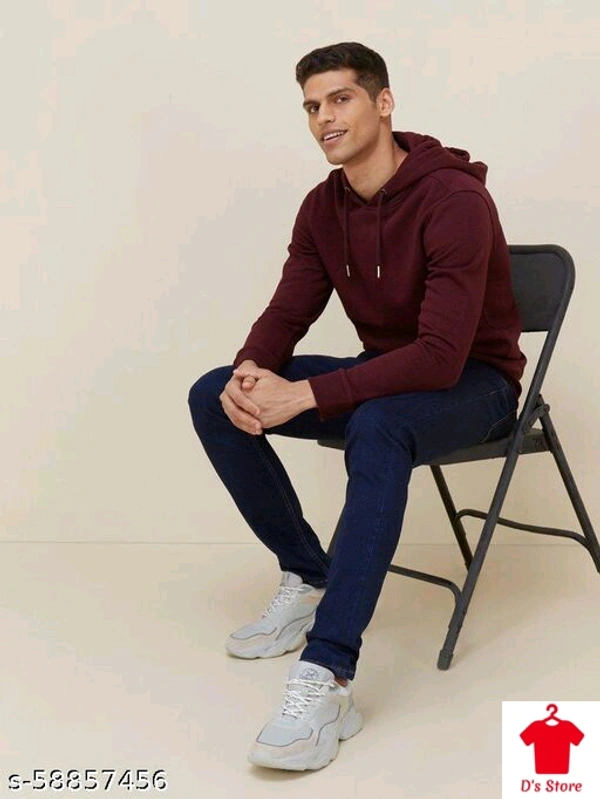Casual Men Wine Color Hoodie - M