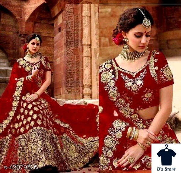 Women's Heavy Embroidered Work Wedding Lehenga Choli  - Semi Stiched