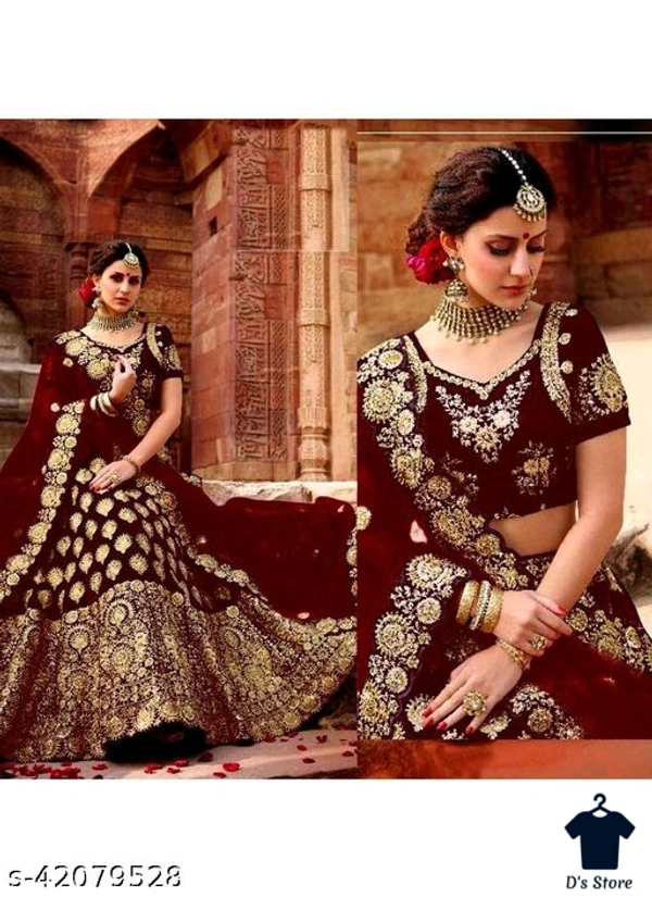 Women's Heavy Embroidered Work Wedding Lehenga Choli  - Semi Stiched