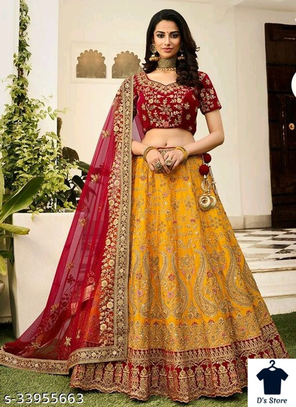 Women's Heavy Embroidered Work Wedding Lehenga Choli  - Semi Stitched