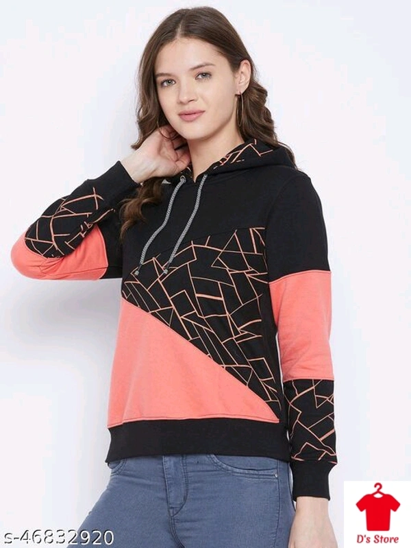 Women Printed Black And Peach Colored Hooded Sweatshirt - XXL
