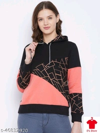 Women Printed Black And Peach Colored Hooded Sweatshirt - XXL