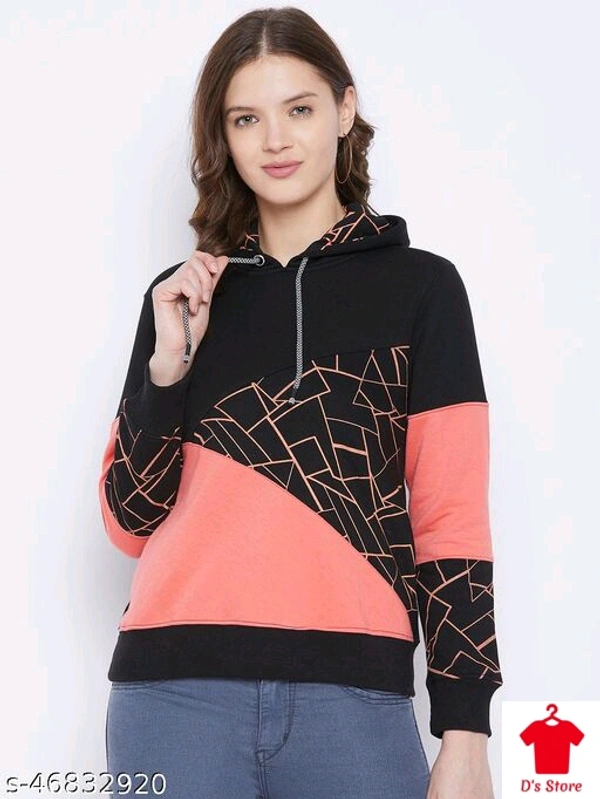 Women Printed Black And Peach Colored Hooded Sweatshirt - XXL
