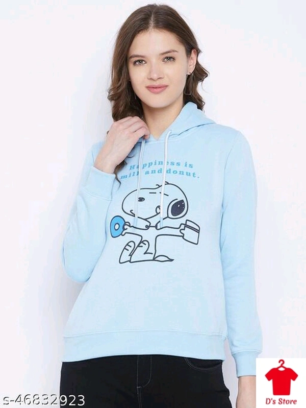 Women Sky Blue Printed Hoodie - S