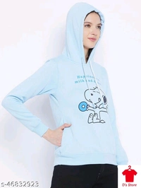 Women Sky Blue Printed Hoodie - M
