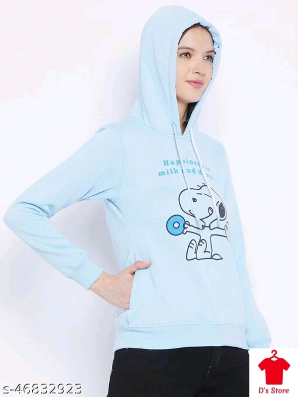Women Sky Blue Printed Hoodie - M