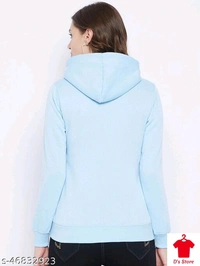 Women Sky Blue Printed Hoodie - M