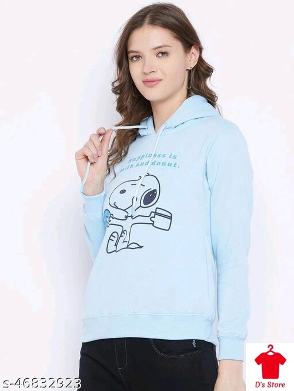 Women Sky Blue Printed Hoodie - XXL