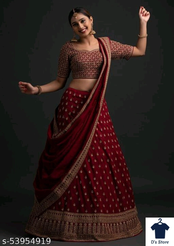 Charvi Maroon Women Wedding Lehenge - FREE SIZE