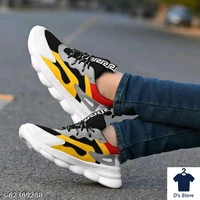 Mens Fancy Red Yellow Multicolored Sports Shoe - 10