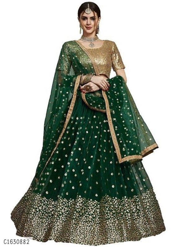 Attractive Sequins Work Net And Silk Lehenga  - FreeSize