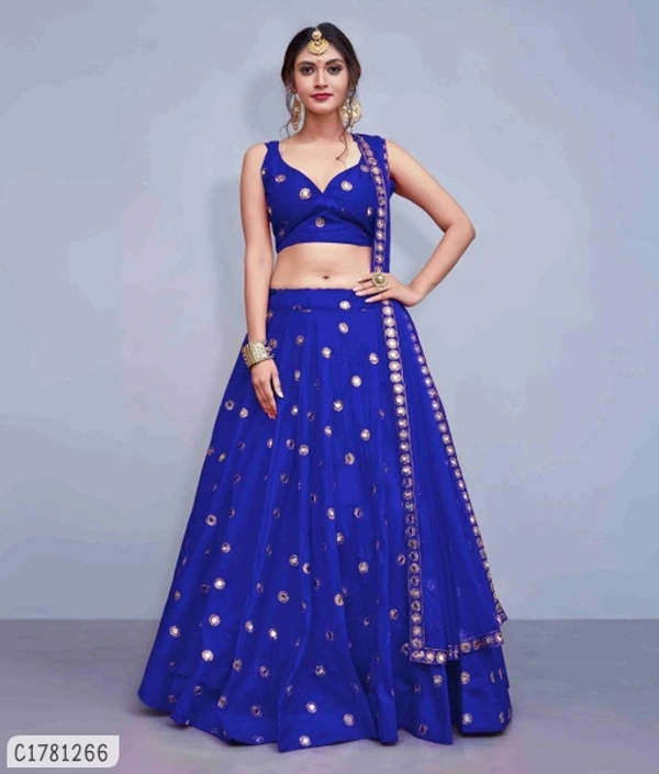 Beautiful Mirror Work Lehenga - Semi Stitched