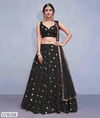 Beautiful Mirror Work Lehenga - Semi Stitched