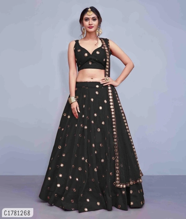 Beautiful Mirror Work Lehenga - Semi Stitched