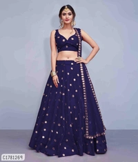 Beautiful Mirror Work Lehenga - Semi Stitched