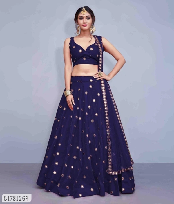 Beautiful Mirror Work Lehenga - Semi Stitched
