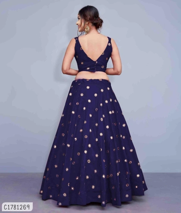 Beautiful Mirror Work Lehenga - Semi Stitched