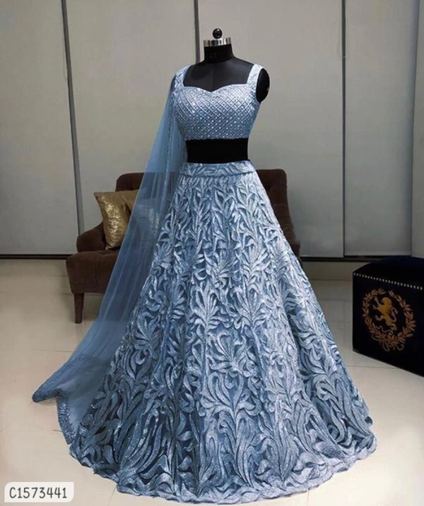 Fancy Embroidered Lehenga  - Semi Stitched
