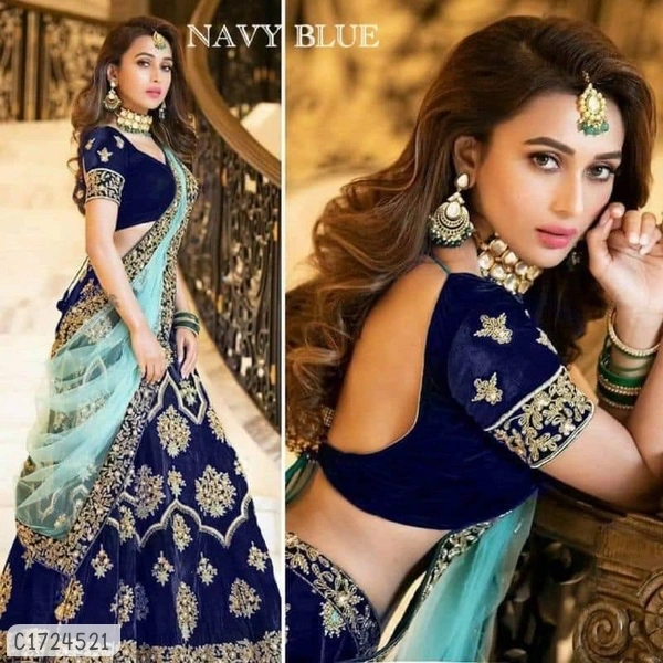 Delicate Embroidered Velvet Lehenga  - Semi Stitched