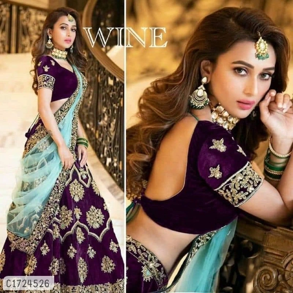 Delicate Embroidered Velvet Lehenga  - Semi Stitched