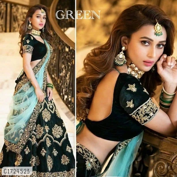 Delicate Embroidered Velvet Lehenga  - Semi Stitched