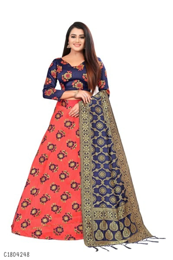 Delightful Jacquard Silk Lehenga  - Semi Stitched