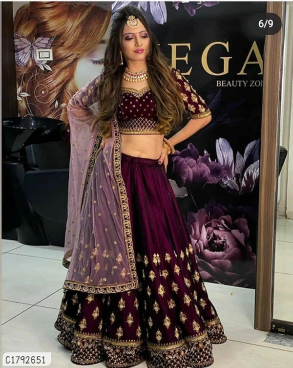 Gorgeous Embroidered Velvet Lehenga  - Semi Stitched