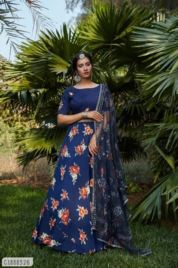 Trendy Printed Golmen Lehenga  - Semi Stitched