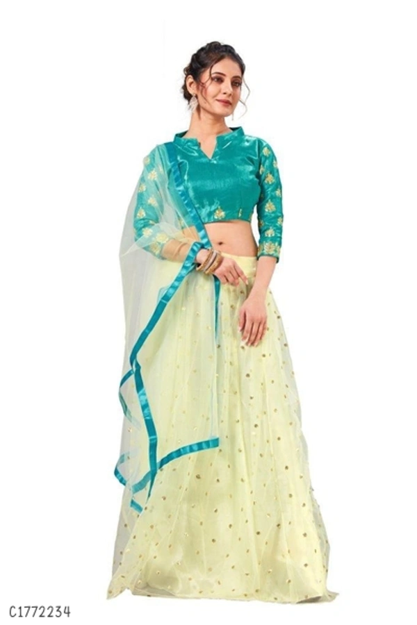 Attractive Embroidered Net Lehenga - Semi Stitched