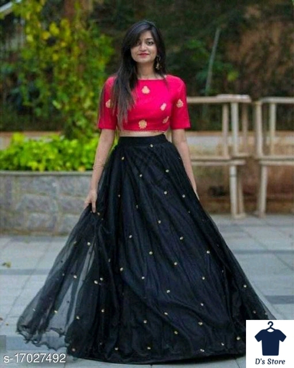 Agam Women Black Pink Net Lehenge - Un Stitched
