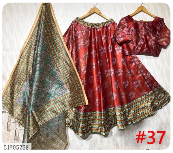 Beautiful Printed Silk Lehenga  - Semi Stitched