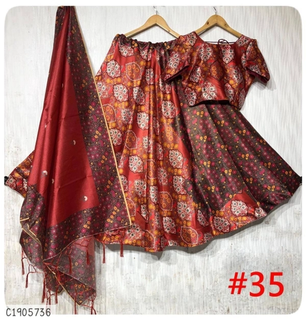 Beautiful Printed Silk Lehenga  - Semi Stitched