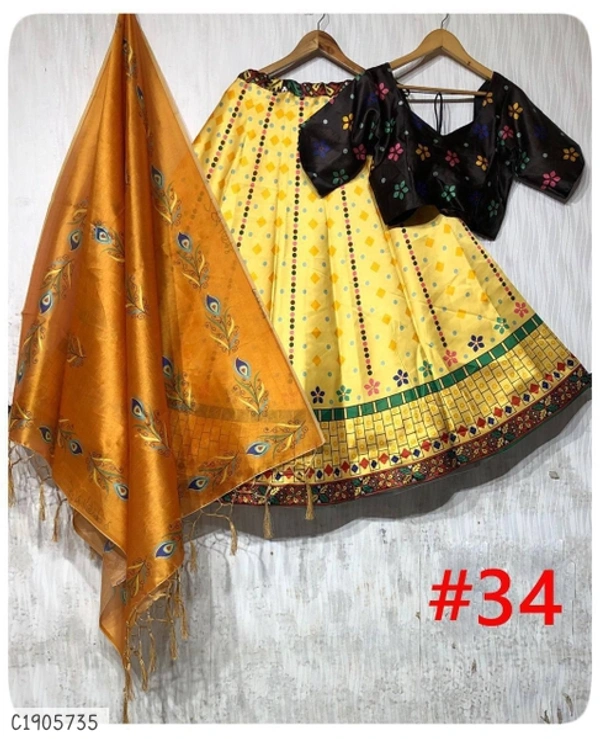Beautiful Printed Silk Lehenga  - Semi Stitched