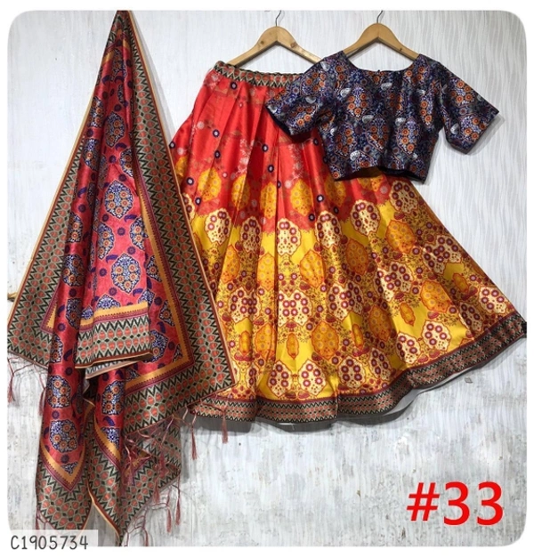 Beautiful Printed Silk Lehenga  - Semi Stitched