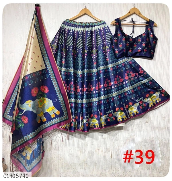 Beautiful Printed Silk Lehenga  - Semi Stitched