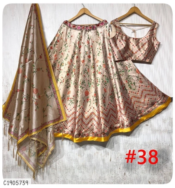Beautiful Printed Silk Lehenga  - Semi Stitched