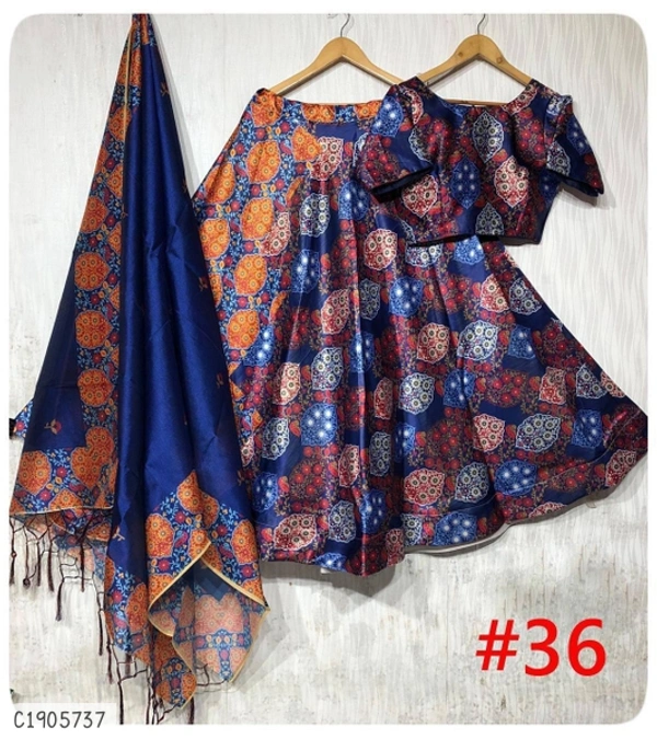 Beautiful Printed Silk Lehenga  - Semi Stitched