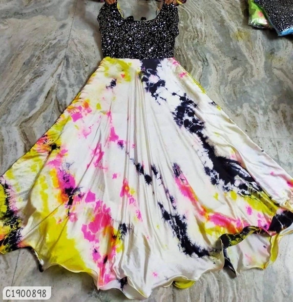 Unique Printed Satin Gown  - XXL