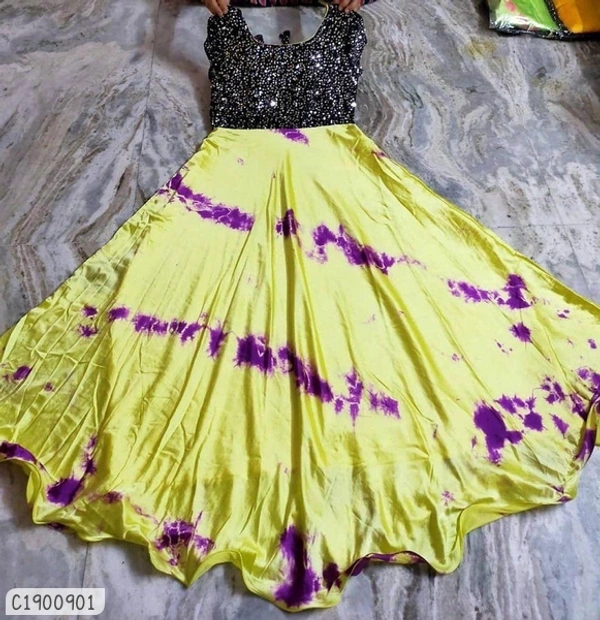 Unique Printed Satin Gown  - XL