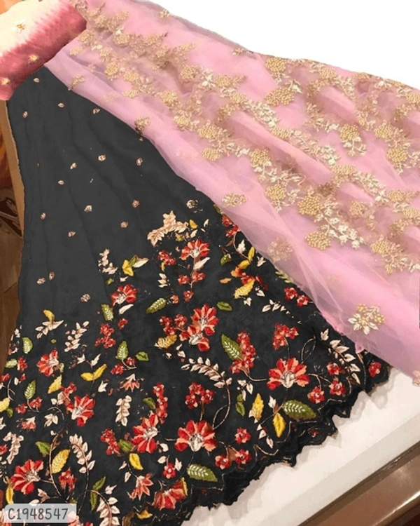 Delicate Embroidered Net Lehenga  - Semi Stitched