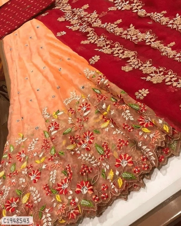 Delicate Embroidered Net Lehenga  - Semi Stitched